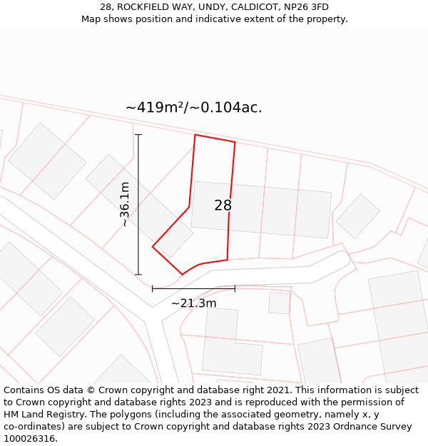 28, ROCKFIELD WAY, UNDY, CALDICOT, NP26 3FD: Plot and title map