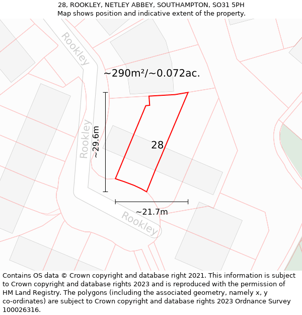 28, ROOKLEY, NETLEY ABBEY, SOUTHAMPTON, SO31 5PH: Plot and title map