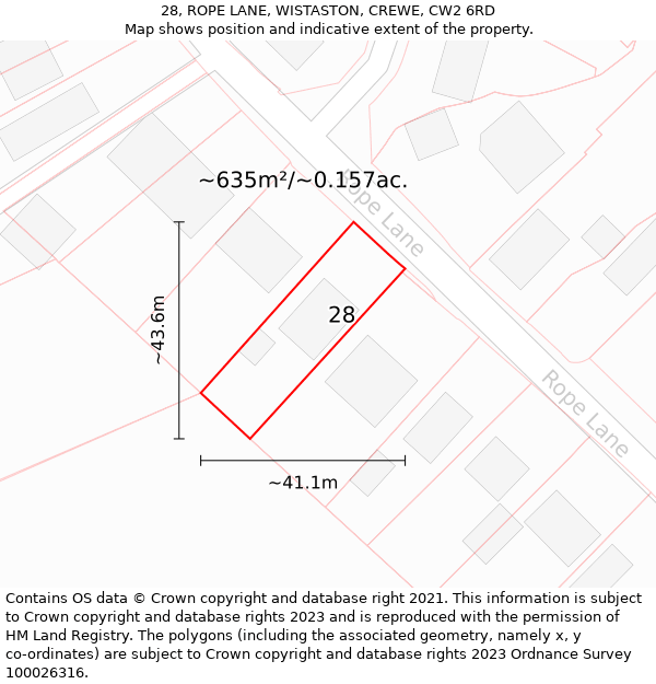 28, ROPE LANE, WISTASTON, CREWE, CW2 6RD: Plot and title map