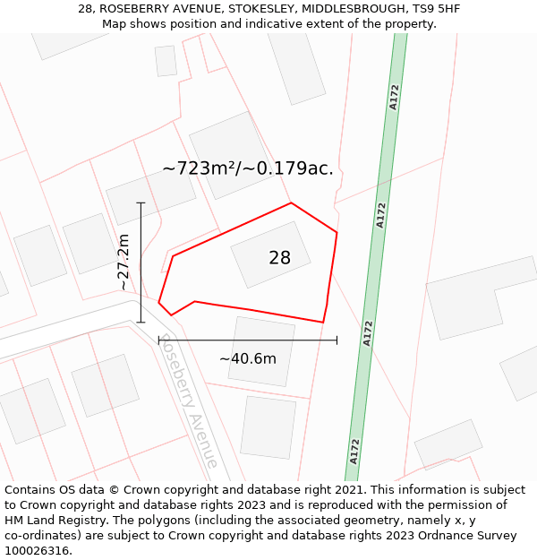 28, ROSEBERRY AVENUE, STOKESLEY, MIDDLESBROUGH, TS9 5HF: Plot and title map