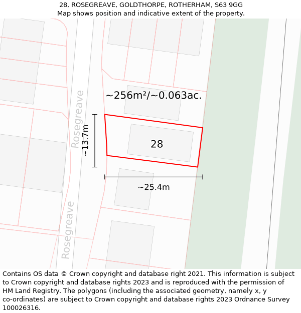28, ROSEGREAVE, GOLDTHORPE, ROTHERHAM, S63 9GG: Plot and title map