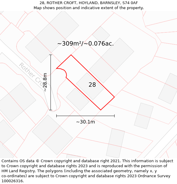 28, ROTHER CROFT, HOYLAND, BARNSLEY, S74 0AF: Plot and title map