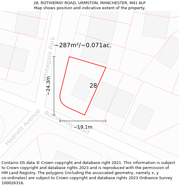 28, ROTHIEMAY ROAD, URMSTON, MANCHESTER, M41 6LP: Plot and title map