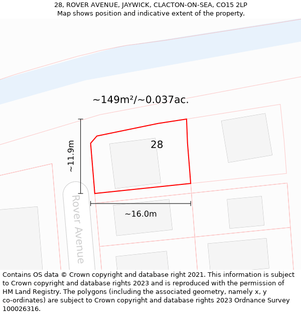 28, ROVER AVENUE, JAYWICK, CLACTON-ON-SEA, CO15 2LP: Plot and title map