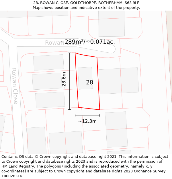 28, ROWAN CLOSE, GOLDTHORPE, ROTHERHAM, S63 9LF: Plot and title map