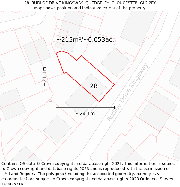 28, RUDLOE DRIVE KINGSWAY, QUEDGELEY, GLOUCESTER, GL2 2FY: Plot and title map