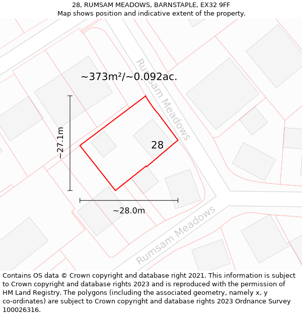 28, RUMSAM MEADOWS, BARNSTAPLE, EX32 9FF: Plot and title map