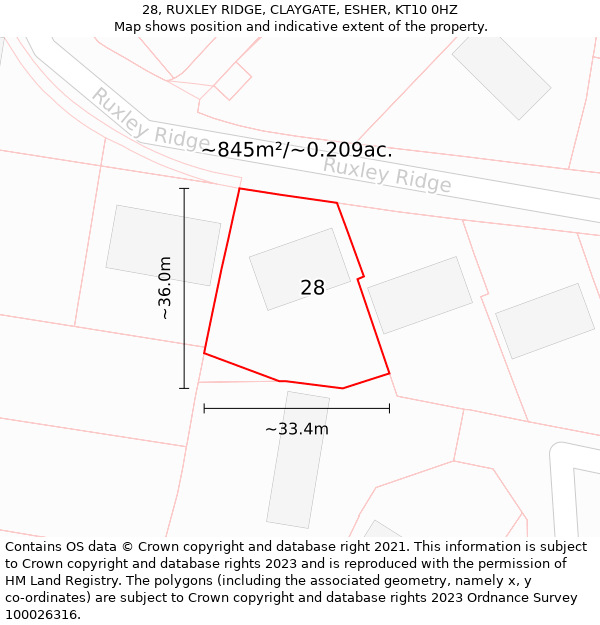 28, RUXLEY RIDGE, CLAYGATE, ESHER, KT10 0HZ: Plot and title map