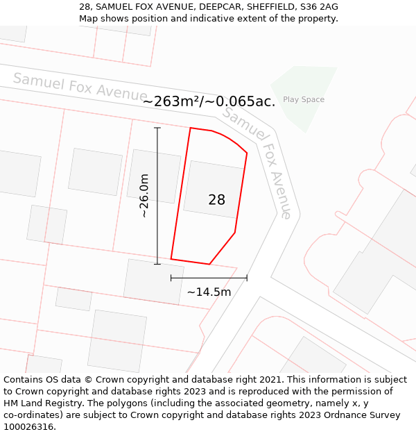 28, SAMUEL FOX AVENUE, DEEPCAR, SHEFFIELD, S36 2AG: Plot and title map