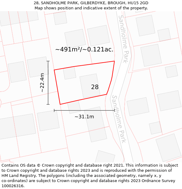 28, SANDHOLME PARK, GILBERDYKE, BROUGH, HU15 2GD: Plot and title map