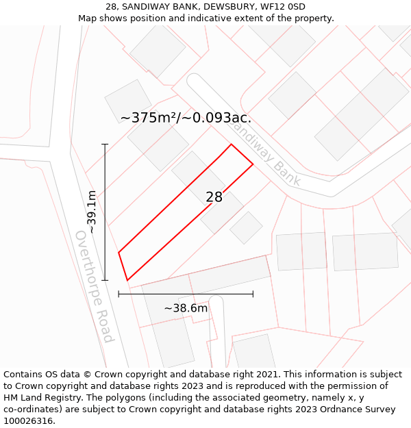 28, SANDIWAY BANK, DEWSBURY, WF12 0SD: Plot and title map