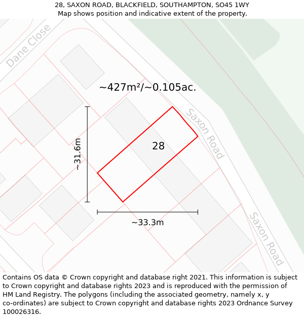 28, SAXON ROAD, BLACKFIELD, SOUTHAMPTON, SO45 1WY: Plot and title map