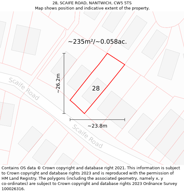 28, SCAIFE ROAD, NANTWICH, CW5 5TS: Plot and title map