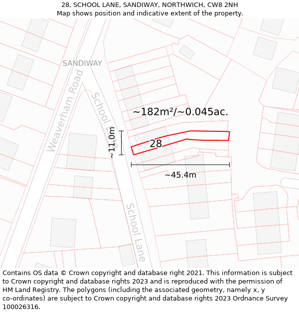 28, SCHOOL LANE, SANDIWAY, NORTHWICH, CW8 2NH: Plot and title map