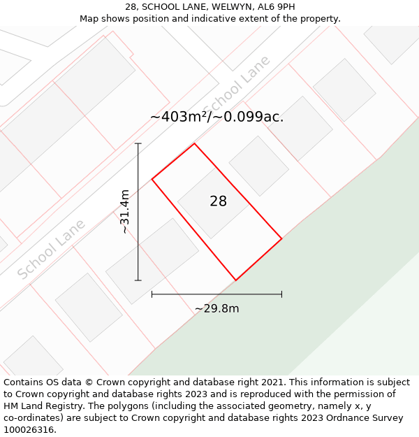 28, SCHOOL LANE, WELWYN, AL6 9PH: Plot and title map