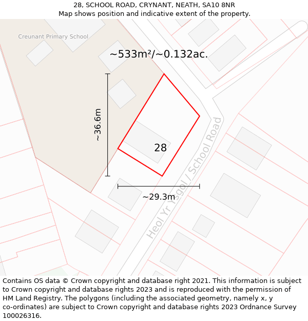 28, SCHOOL ROAD, CRYNANT, NEATH, SA10 8NR: Plot and title map