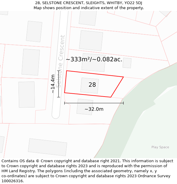 28, SELSTONE CRESCENT, SLEIGHTS, WHITBY, YO22 5DJ: Plot and title map