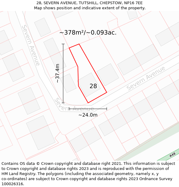 28, SEVERN AVENUE, TUTSHILL, CHEPSTOW, NP16 7EE: Plot and title map