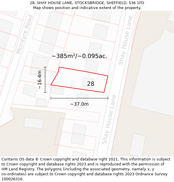 28, SHAY HOUSE LANE, STOCKSBRIDGE, SHEFFIELD, S36 1FD: Plot and title map