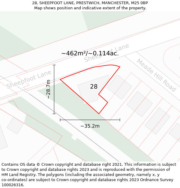 28, SHEEPFOOT LANE, PRESTWICH, MANCHESTER, M25 0BP: Plot and title map