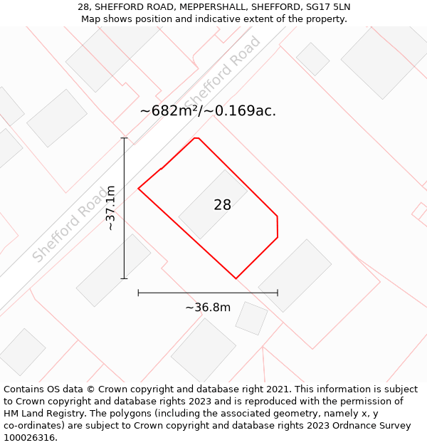 28, SHEFFORD ROAD, MEPPERSHALL, SHEFFORD, SG17 5LN: Plot and title map