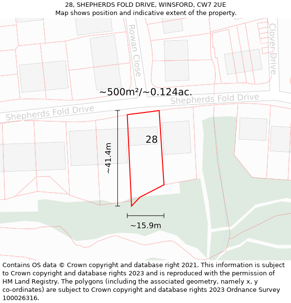 28, SHEPHERDS FOLD DRIVE, WINSFORD, CW7 2UE: Plot and title map