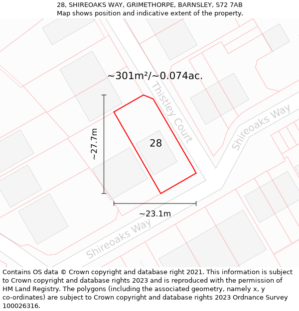 28, SHIREOAKS WAY, GRIMETHORPE, BARNSLEY, S72 7AB: Plot and title map