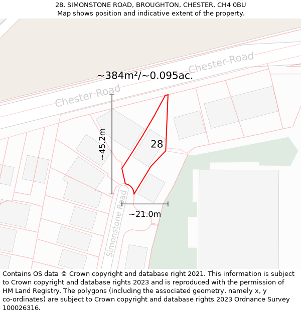 28, SIMONSTONE ROAD, BROUGHTON, CHESTER, CH4 0BU: Plot and title map