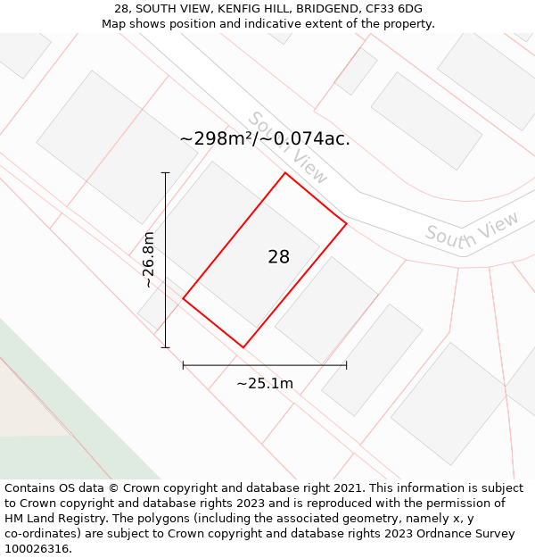 28, SOUTH VIEW, KENFIG HILL, BRIDGEND, CF33 6DG: Plot and title map