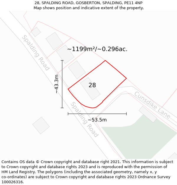 28, SPALDING ROAD, GOSBERTON, SPALDING, PE11 4NP: Plot and title map