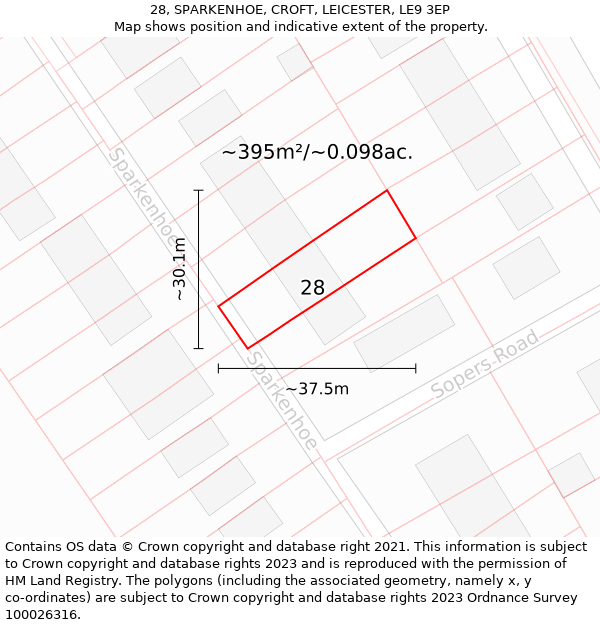 28, SPARKENHOE, CROFT, LEICESTER, LE9 3EP: Plot and title map