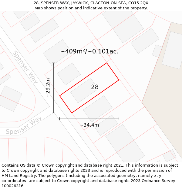 28, SPENSER WAY, JAYWICK, CLACTON-ON-SEA, CO15 2QX: Plot and title map