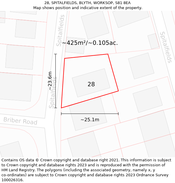 28, SPITALFIELDS, BLYTH, WORKSOP, S81 8EA: Plot and title map