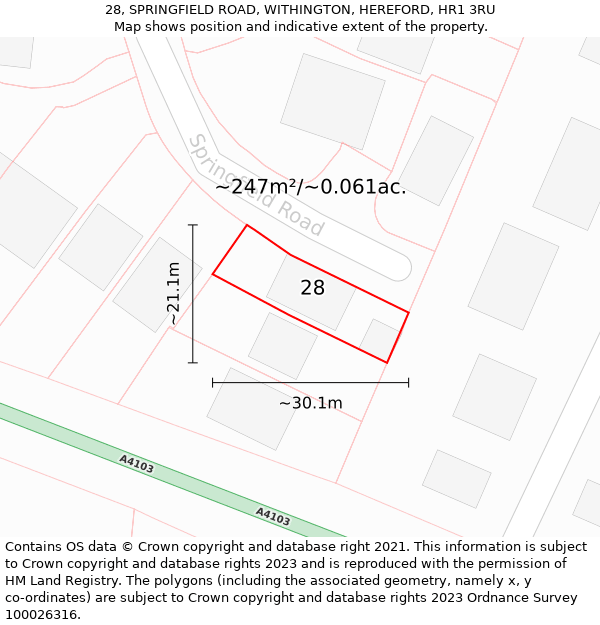 28, SPRINGFIELD ROAD, WITHINGTON, HEREFORD, HR1 3RU: Plot and title map