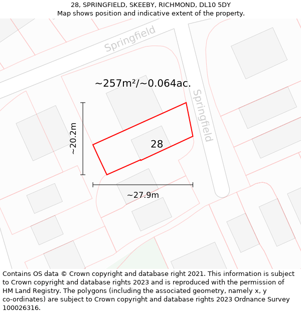 28, SPRINGFIELD, SKEEBY, RICHMOND, DL10 5DY: Plot and title map