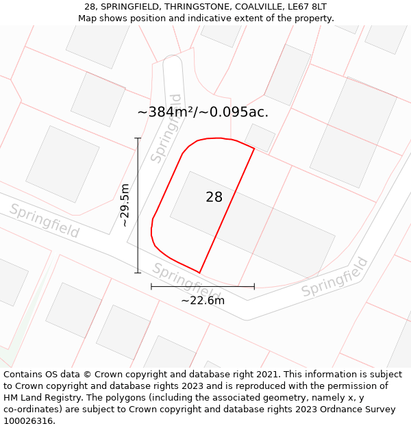 28, SPRINGFIELD, THRINGSTONE, COALVILLE, LE67 8LT: Plot and title map