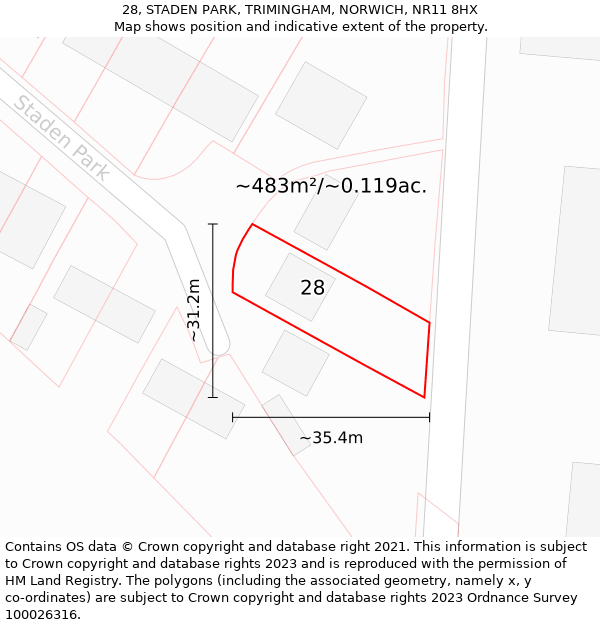 28, STADEN PARK, TRIMINGHAM, NORWICH, NR11 8HX: Plot and title map