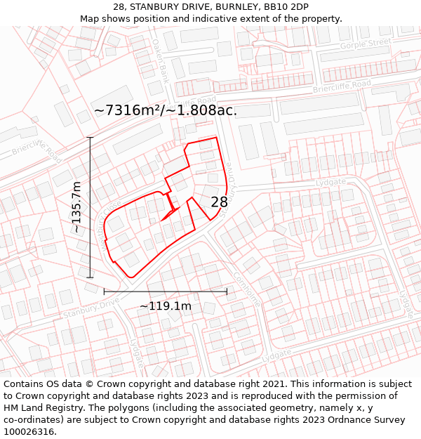 28, STANBURY DRIVE, BURNLEY, BB10 2DP: Plot and title map