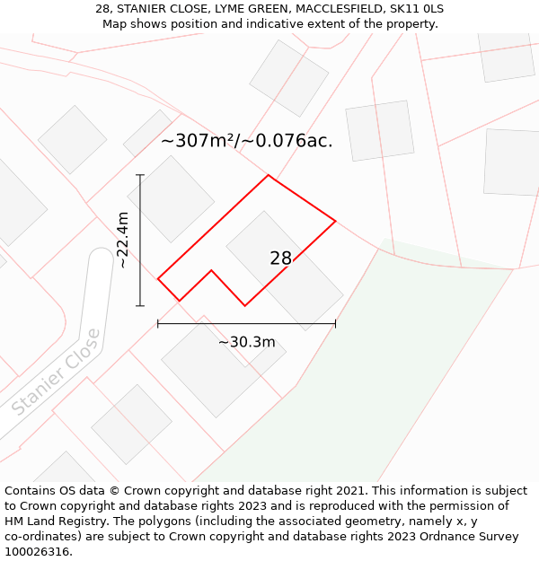 28, STANIER CLOSE, LYME GREEN, MACCLESFIELD, SK11 0LS: Plot and title map