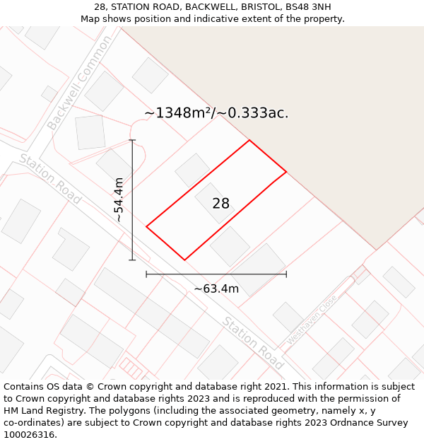 28, STATION ROAD, BACKWELL, BRISTOL, BS48 3NH: Plot and title map