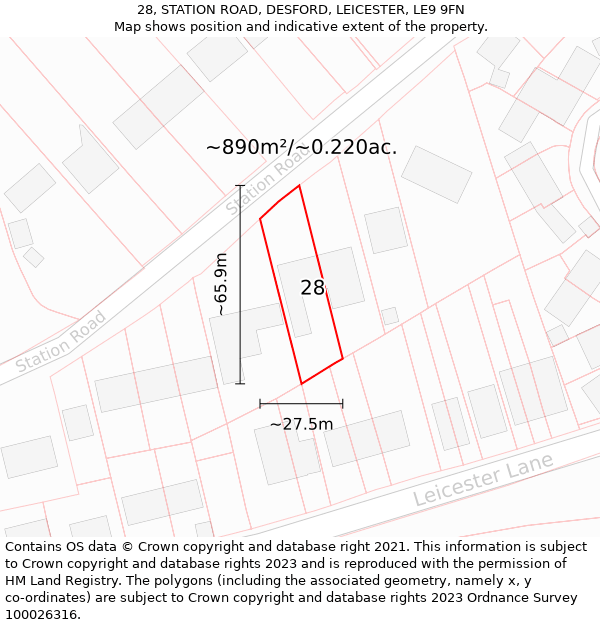 28, STATION ROAD, DESFORD, LEICESTER, LE9 9FN: Plot and title map