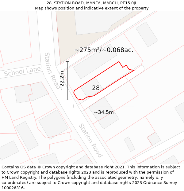 28, STATION ROAD, MANEA, MARCH, PE15 0JL: Plot and title map