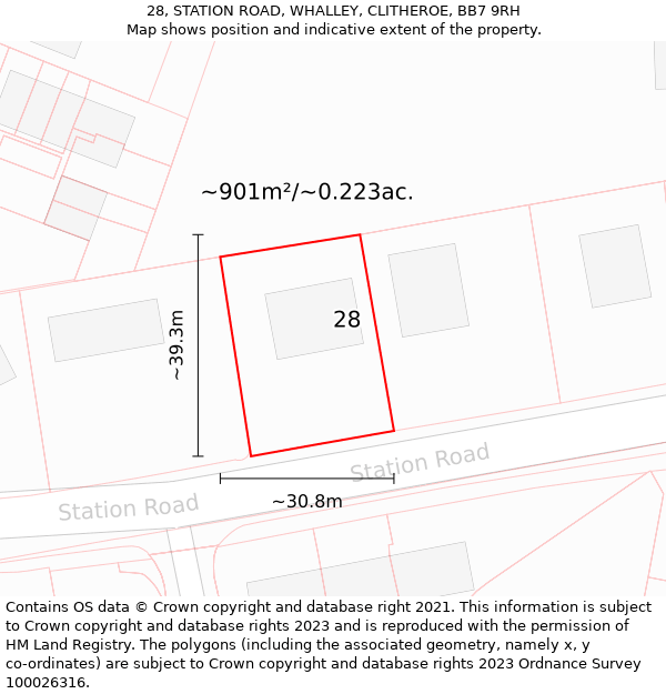 28, STATION ROAD, WHALLEY, CLITHEROE, BB7 9RH: Plot and title map