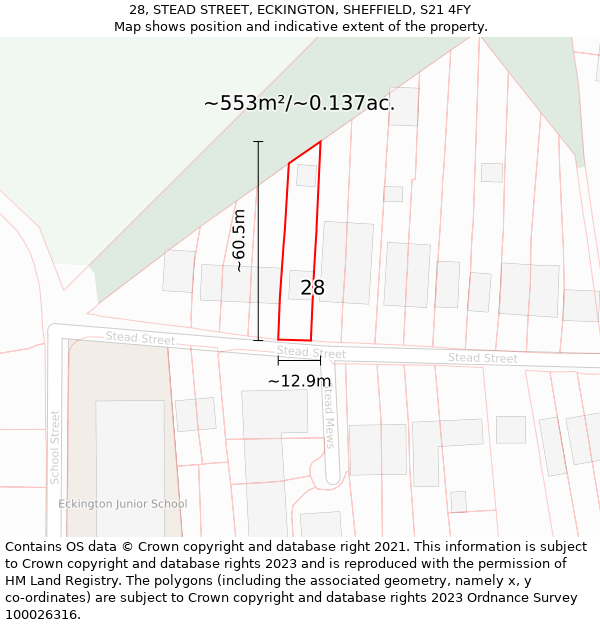 28, STEAD STREET, ECKINGTON, SHEFFIELD, S21 4FY: Plot and title map