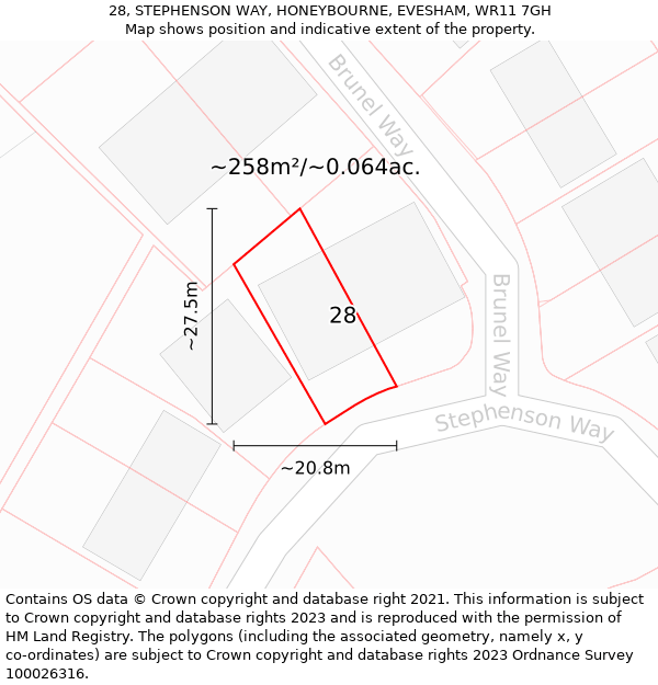 28, STEPHENSON WAY, HONEYBOURNE, EVESHAM, WR11 7GH: Plot and title map