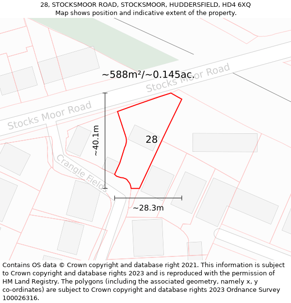 28, STOCKSMOOR ROAD, STOCKSMOOR, HUDDERSFIELD, HD4 6XQ: Plot and title map