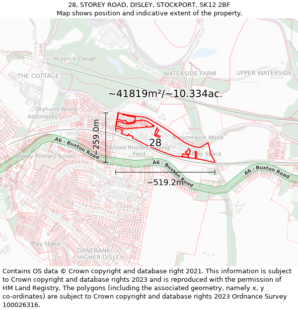 28, STOREY ROAD, DISLEY, STOCKPORT, SK12 2BF: Plot and title map