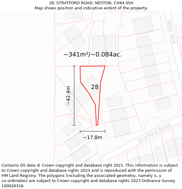 28, STRATFORD ROAD, NESTON, CH64 0SH: Plot and title map