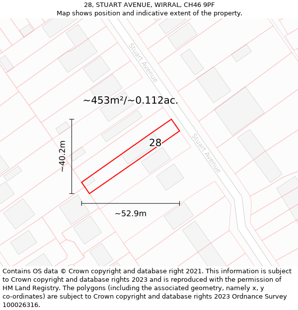 28, STUART AVENUE, WIRRAL, CH46 9PF: Plot and title map