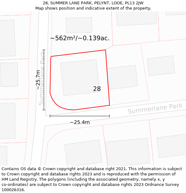 28, SUMMER LANE PARK, PELYNT, LOOE, PL13 2JW: Plot and title map